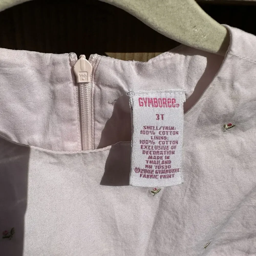Vintage Gymboree Baby Girl Dress Size 3T Pink Embroidered Flowers‎ Eyelet